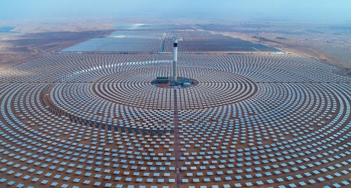 Aerial View of the 550mv CSP in Morocco which generates Green & Sustainable Energy